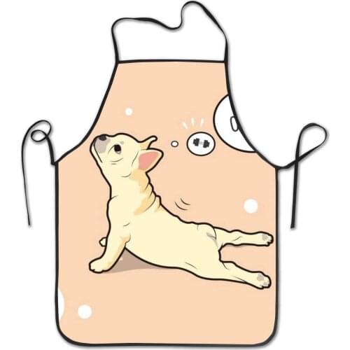 French Bulldog Yoga Adjustable Bib Carton Apron - Washable Unisex Cooking Kitchen Aprons for Chef Kitchen Cooking