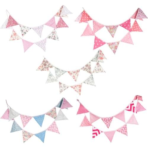 3.2m 12 17cm Flags Multi Flower Printed Cotton Banner Pennant Garland Kid Birthday Bunting Wedding Party Decor Take Photo Tools