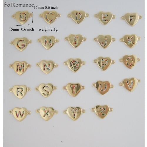 FoRomance/ 8.7 inch ADJUSTABLE GOLD GP 26 LETTER LETERS INITIALS COLORFUL BLUE RED PURPLE CZ STONES HEART CHARM CHAIN BRACELET