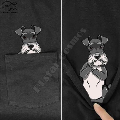 SchnauzerMiddleHand In Pocket T Shirt Dog Lovers Black Cotton Men Made in USA Cartoon t shirt men Unisex New Fashion tshirt