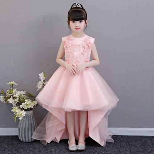 Glizt Girl Party Dress Flower Girls Dresses For Wedding Beaded Appliques Lace Girl Birthday Dress Pink Tulle Pageant Dresses