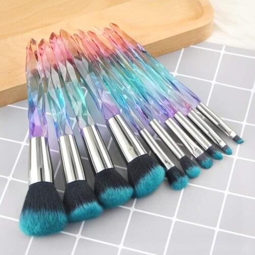 Makeup Brushes Crystal Handle,10pcs Colorful Professional Diamond Cosmetic Brush Set for Kabuki Concealer Brush Kit for Make-up