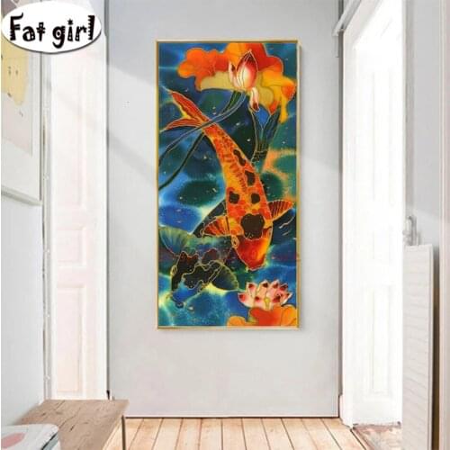 Chinese koi Diy Diamond Painting Fish Diamond Embroidery art mosaic cross stitch full square round drill lotus Rhinestone gift