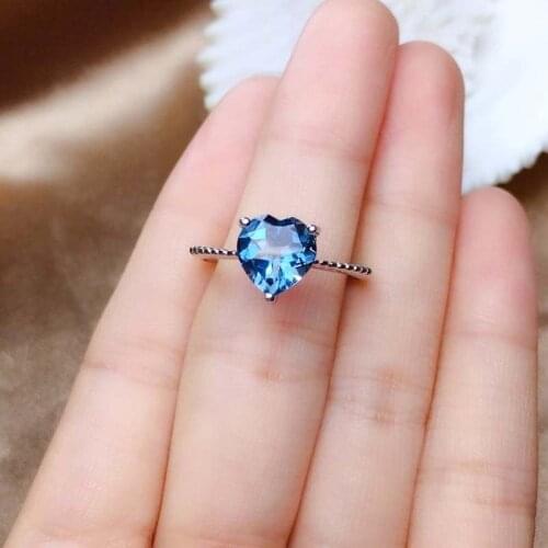 Hot Sale Korean Style Simple Blue Heart Love ZIrconia Crystal Silver Color Rings for Women Jewelry Accessories