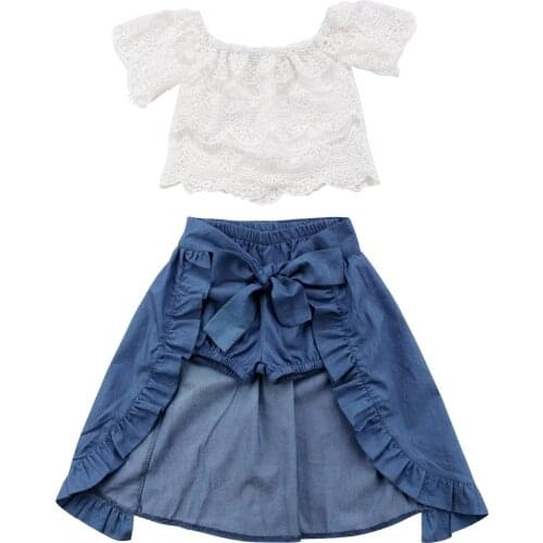 Child Girl 3 Piece Set Clothing Set Child Lace Cropped Crop Top Shorts Bowknot Dress Party Set Fashion Apparel