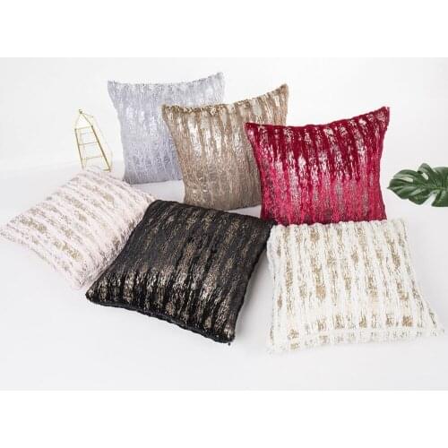 2PCS Plush Gold Stamping Silver Pillowcase Without Core Stripe Pillow Against Tatami Sofa Car Cushion Cover Time Limited