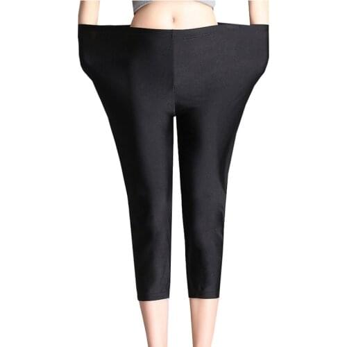 INDJXND Female Shiny Pants Mid-Calf Leggins Women Spandex Solid Candy Color Neon Skinny High Elastic Summer Capris Fitness Thin