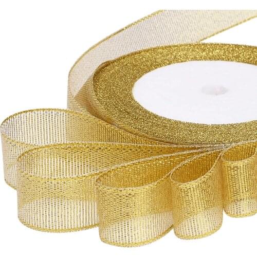 25Yards/Roll Wedding Gift Wrapping satin Ribbons Bow for Crafts DIY Gold onion Glitter Organza Ribbons Christmas Decoration Home