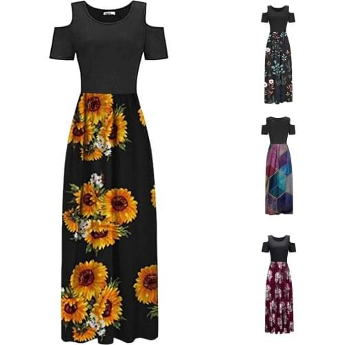 Summer Dress Geometric Print Slim Women Round Neck Short Sleeve Dress for Banquet