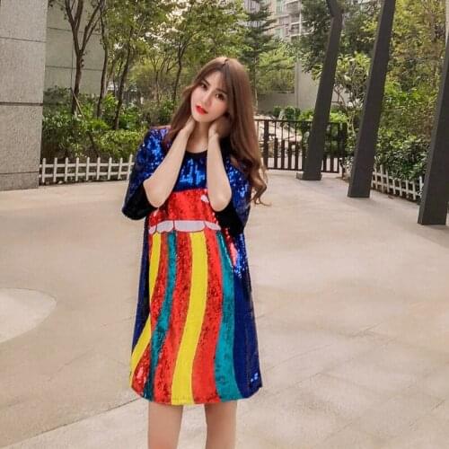 2020 Fashion The New Loose Heavy Work Sequins Cartoon T-shirt Free Shipping