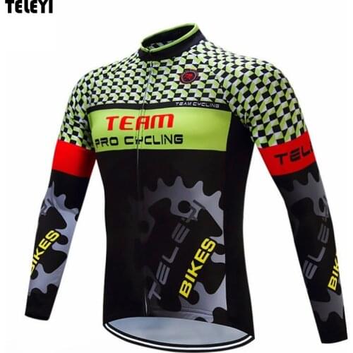 TELEYI Pro Team Mens Outdoor Sports Clothing Ropa Ciclismo Bike Bicycle Long Sleeve Cycling Jersey Top Shirts S-4XL