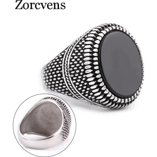 Modyle Black Glass Men Wedding Rings for Engagement Party Jewelry Stainless Steel Punk Vintage Rings for Men Rings Jewelry