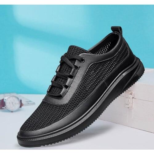 Summer Breathable Men Sneakers Leather Shoes Casual Shoes Lace Up Flats Breathable Mesh Men Shoes