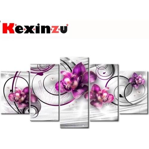 5pcs Full Square/Round Drill 5D DIY Diamond Painting Cross Stitch"Flower" Multi-picture Combination Embroidery Decor Home 1