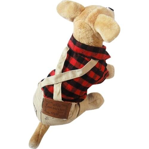Dog Outfits Red Buffalo Plaid Shirts Sweater Khaki Overalls Pants Pet Clothes For Small Dog Cat Drop Shipping