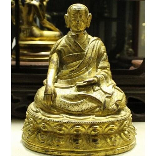 Wholesale factory Old Chinese Tibet Buddhism Temple Bronze 24K Gold Lama Guru Buddha Statue AE1024 AB1025