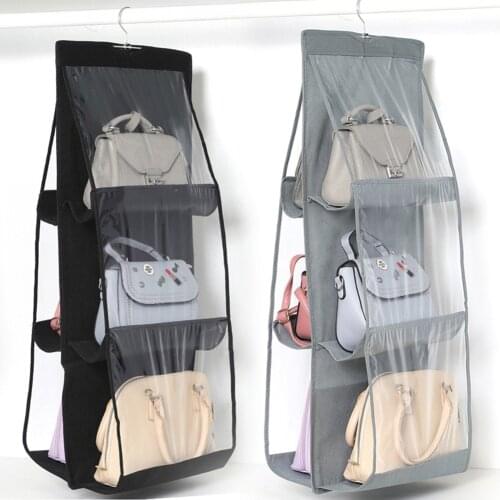 6 Pocket Hanging Handbag Organizer Wardrobe Closet Transparent Storage Bag Door Sundry Pocket Shoe Organizer Storage Holder