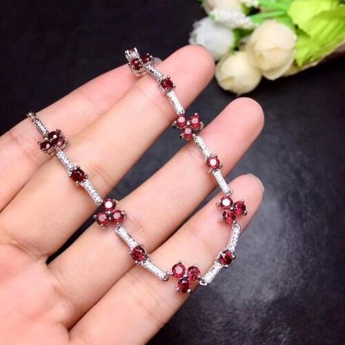 Original And Real Garnet chain bracelet Free shipping Real natural red garnet 925 sterling silver Luxury bracelets