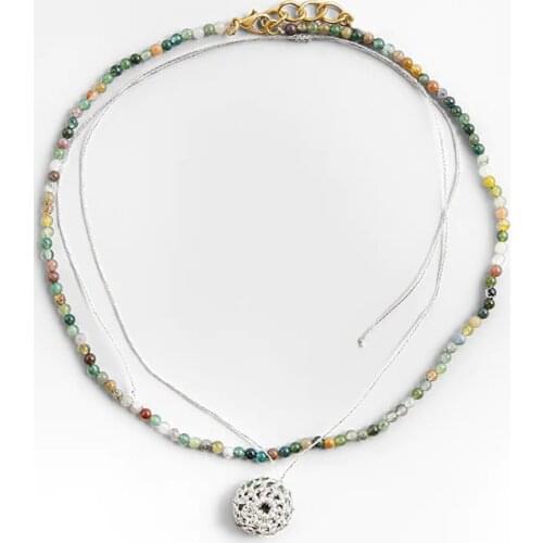 ZA Necklace 2 Pcs/Set Bohemian Multicolor Stone Beaded Necklaces For Women Trendy Handmade Weave Pendants Necklace Jewelry Gift