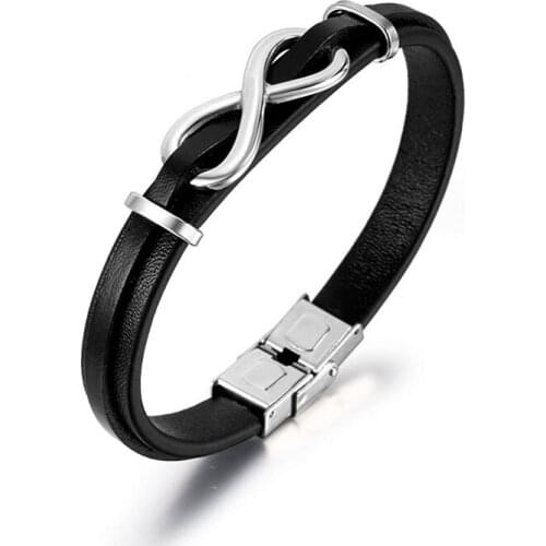 Punk Curb Cuban Link Chain Bangle Classic Stainless Steel Accessories Genuine Leather Bracelet For Men Women Jewelry Gift