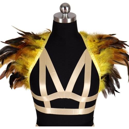 Punk Feathers Tops Accessories Bondage Garters Belt Women Black Adjust Womens Harness Bra Cosplay Harajuku Gothic Clothes