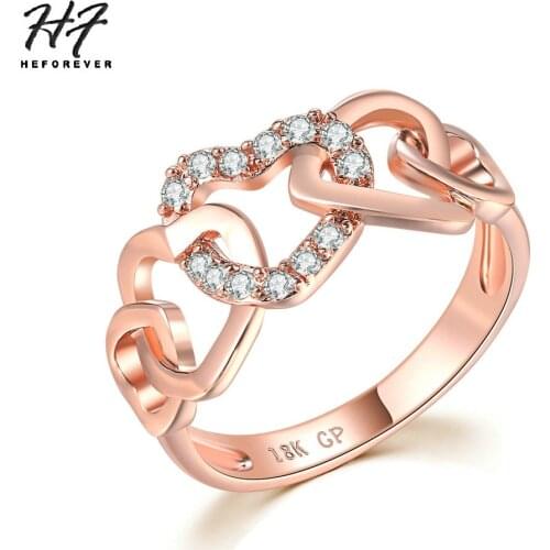 Romantic Cute Love Heart Ring for Women Hollow-out Rose Gold Color AAA+cubic Zirconia Party Engagement Fashion Xmas Jewelry R668