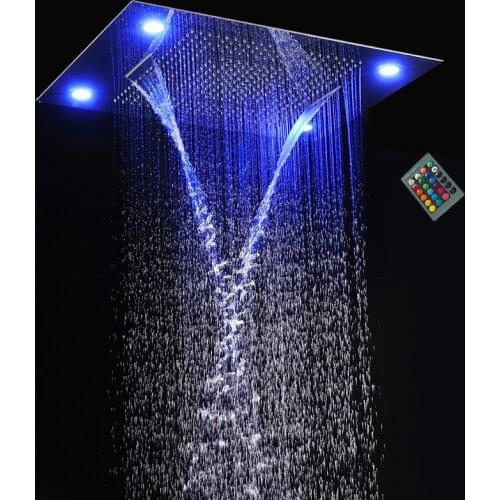 Luxury Large LED Colorful Shower Head Faucet 304 Stainless Steel Rainfall Waterfall Shower Head 600*800mm+ Remote controller