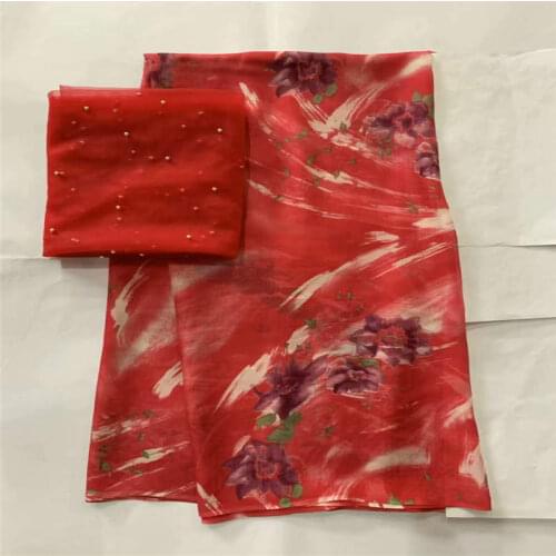 Silk printed chiffon fabric with swiss voile lace tissu for ladies to wear soft and comfortable printed silk fabric! LXF41803