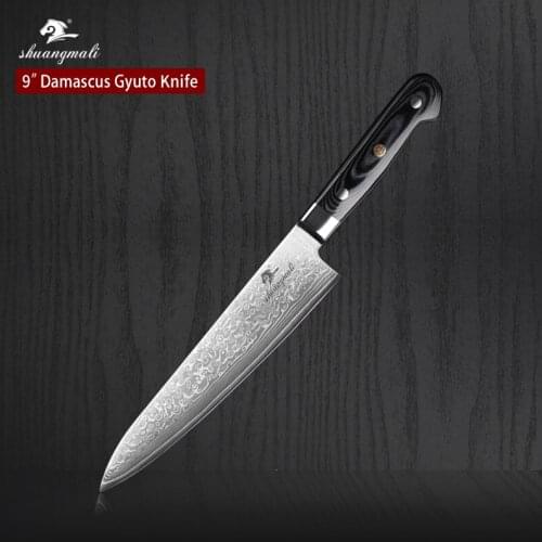 Shuangmali 9 Inch Damascus Cleaver Knife VG10 Core Damascus Steel Kitchen Chef Slicing Japanese Filleting Meat Cleaver Knife
