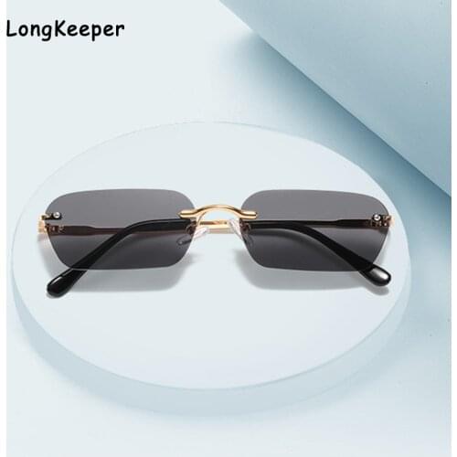 Fashion Rimless Sunglasses Women 2020 Trendy Small Rectangle Sun Glasses Summer Traveling Style UV400 Gold Brown Shades for men