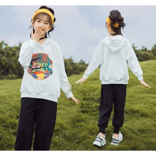 Spring Autumn Children Girls Clothes Suit Cartoon Print Hoodies Top + Pants Sport 2Pcs/Sets Active Clothing Kids 5 6 8 10 12 14Y