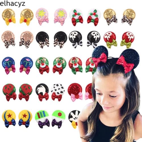 1 Pair Christmas Mouse Ears Clips For Girls Kids Festival Holly Leaf Bow Hair Clips Hairpins Party Barrette Hair Accessories