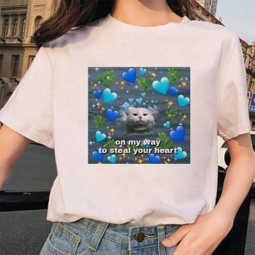 Korean Cat Dog Love Printed Women T Shirt Fashion Print Vintage Tshirt Funny T-shirt Harajuku Summer Tee Shirt Femme Top