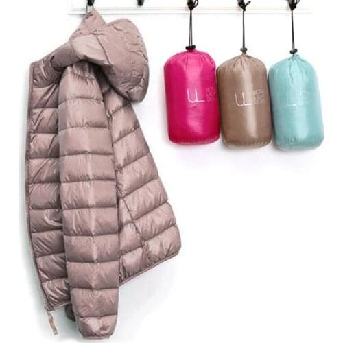 Winter Plus Size Womens Ultralight Thin Down Jacket White Duck Down Hooded Jackets Long Sleeve Warm Coat Parka Female Outwear