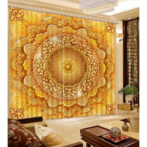 Golden curtains 3D Curtain Luxury Blackout Window Curtain Living Room modern curtains