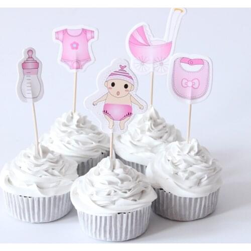 20pcs Baby Shower Cupcake Toppers picks Baby Shower Boy Girl Kids Birthday Party Favors Decorations Supplies cupcake toppers