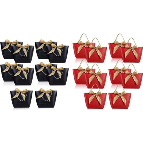 20 Pcs Gift Bag with Handle Paper Party Favor Bag Present Wrap Snack Bag with Bow Ribbon Present Favor Bags, Black & Red