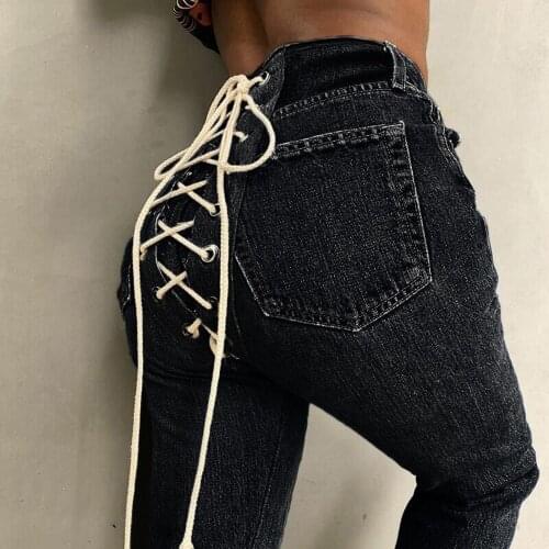 2021 Women High Waist Jeans Women Sexy Hip Bandage Black Blue Elastic Skinny Straight Pants Female Wash Slim Denim Trousers