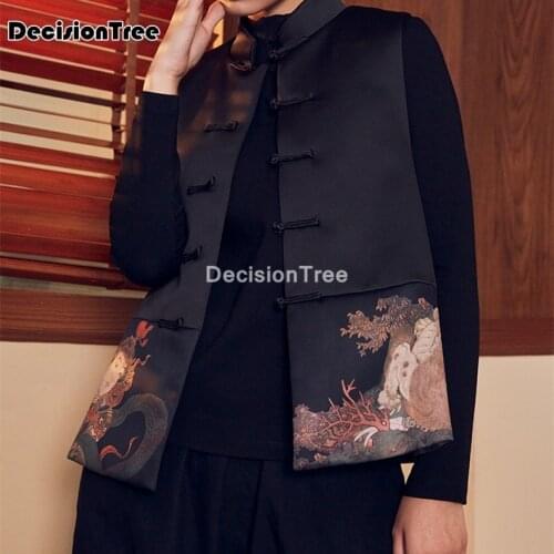 2021 women chinese traditional vest retro flower print tang suits china oriental satin ethnic vest national wind vest coat