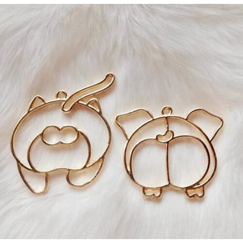 5pcs Cute Pig Ass Metal Frame Jewelry Fillings Pendant Accessory DIY Charms Handmade UV Resin Animal Cats Decoration Resin Art