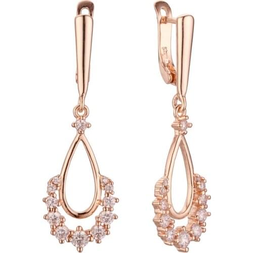 585 Gold Color Long Earrings Jewelry Gift for Women Luxury Crystal Drop Earrings New Arrival 2020