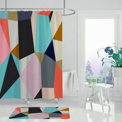 Watercolor geometric bathroom single printing shower curtain bathroom decoration waterproof polyester