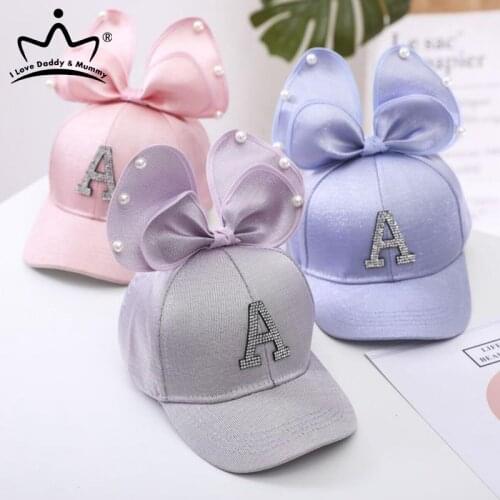 Cute Baby Girl Cap Pearl Big Bow Letter Children Baseball Cap Spring Summer Girls Kids Adjustable Snapback Sun Hat