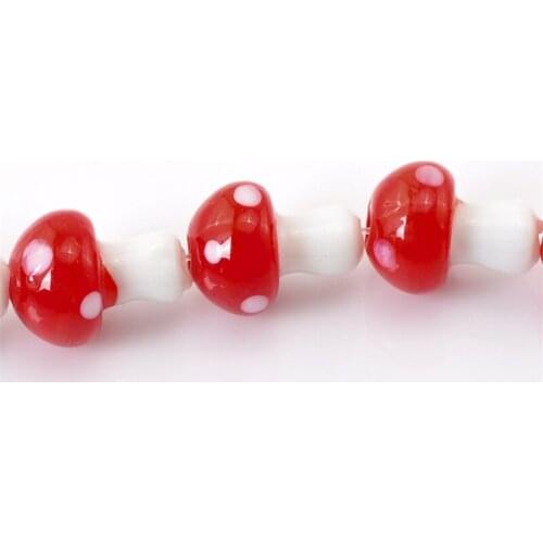 Doreen Box Glass Loose Beads Red Mushroom Dot Dyed Bead For DIY Jewelry Making Accessories 15x12mm, Hole: 2mm, 2 Strands