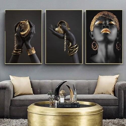 Black and Gold Hand African Woman Diamond Painting Diamond Inlaid Diamond Mosaic DIY Full Diamond Embroidery Home Decor