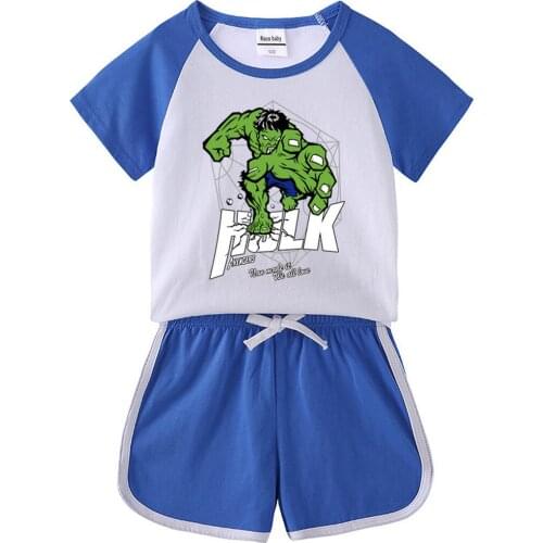 2021 Childrens Sets Hulk Summer Clothes New Childrens Clothing Baby Boy Girl Short Sleeve T-shirt Shorts Casual Two-piece Suit