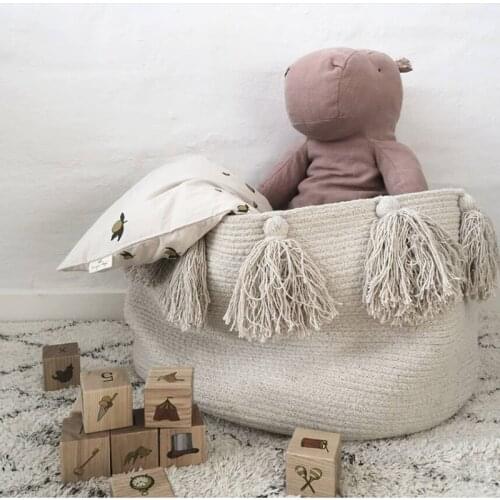 Nordic Style Cotton Rope Woven Tassels Storage Basket Room Debris Storage Basket Childrens Toy Storage Box