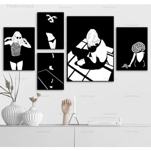 Fashion Girl Silhouette Figure Wall Art Canvas Paintings Nordic Posters and Prints Black White Wall Pictures for Living Room