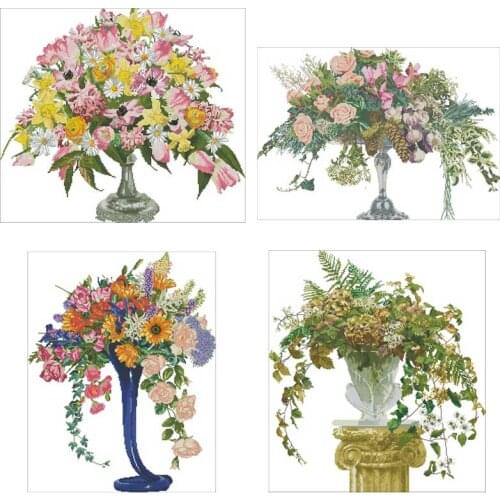 Spring summer autumn winter vase counted 11CT 14CT 18CT Cross Stitch Set DIY Cross-stitch Kits Embroidery Needlework Home Decor