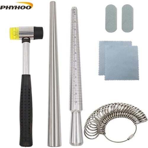 PHYHOO Jewelry Tools 4pcs Set Ring Enlarger Stick Mandrel Handle Hammers Ring Sizer Finger Measuring Stick Free Shipping